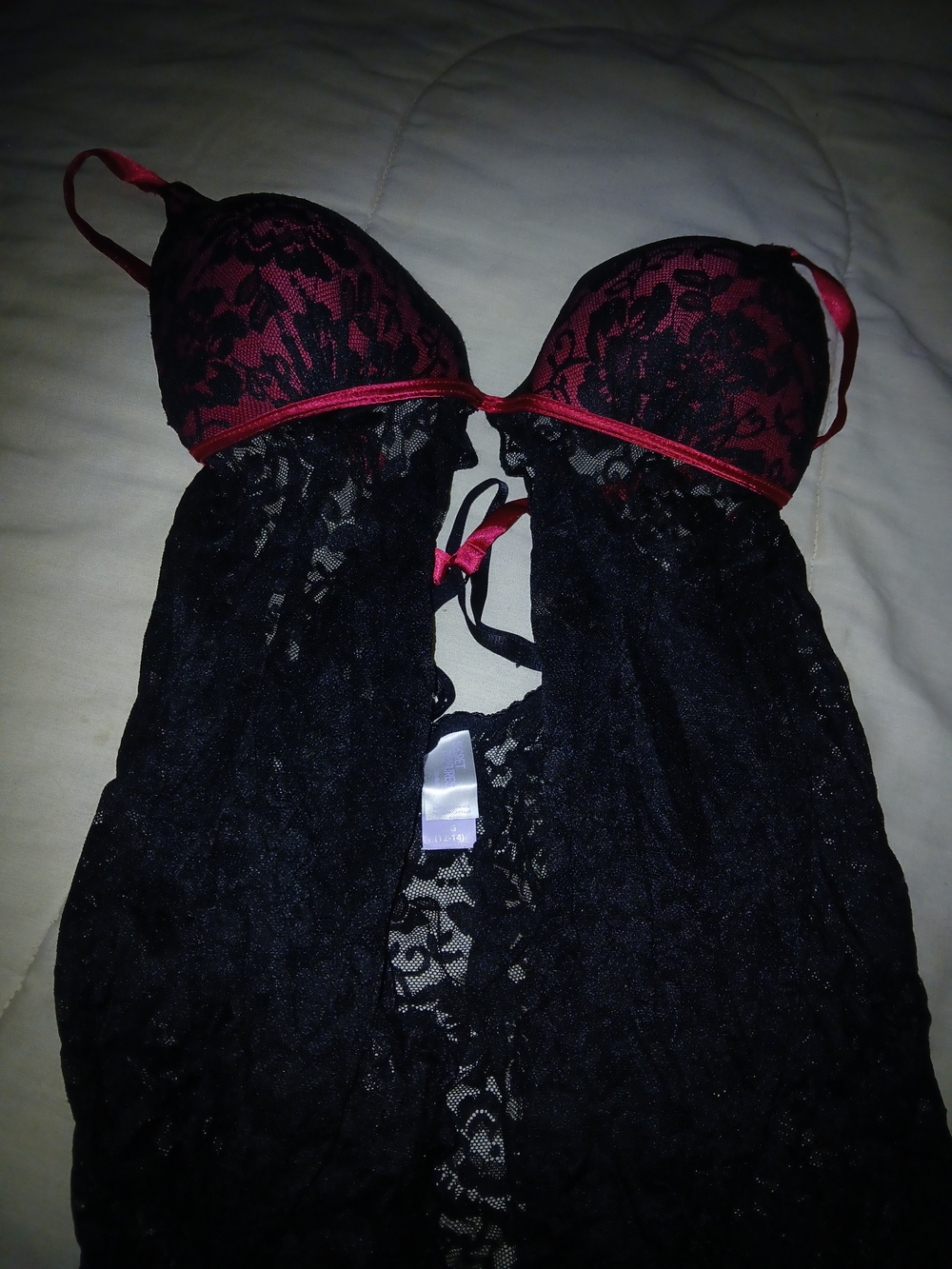 Red and Black Lace Babydoll Chemise - Women's Intimates